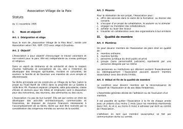 Association Village de la Paix Statuts