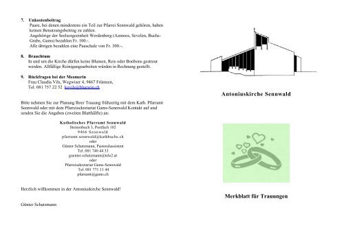 Merkblatt für Trauungen - Katholische Kirchgemeinde Sennwald