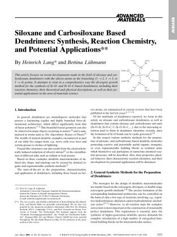 Siloxane and Carbosiloxane Based Dendrimers: Synthesis ...