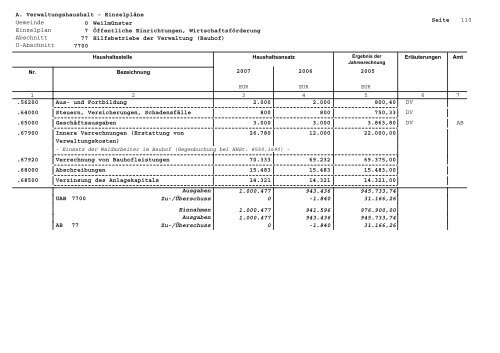 Gesamtplan für das Haushaltsjahr 2007 - Weilmünster