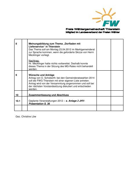 Jahreshauptversammlung 2012 der FWG Thierstein - Freie Wähler ...