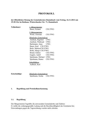 öffentlichen Sitzung des Gemeinderates Dammbach als PDF, hier