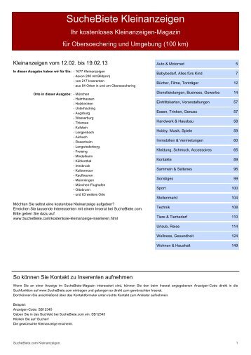 SucheBiete Kleinanzeigen-Magazin Obersöchering - Kostenlose ...