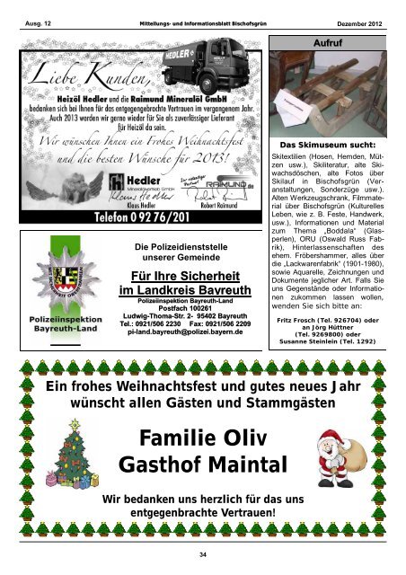 Wir wünschen ein gesegnetes Weihn - Gemeinde Bischofsgrün ...