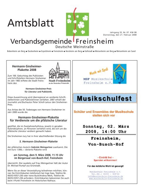 Amtsblatt - Verbandsgemeinde Freinsheim