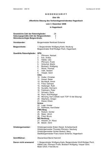 Niederschrift - Verbandsgemeinde Hagenbach