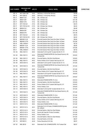 PRECISION PART NO. MFG YR VEHICLE ... - Import Glass Corp