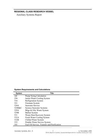 Auxiliary Systems Report Calculations - National Science Foundation