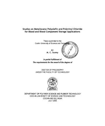 Studies on Metallocene Polyolefin and Polyvinyl Chloride for Blood ...