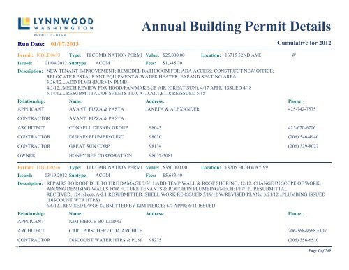 2012 Building Permit Details City Of Lynnwood