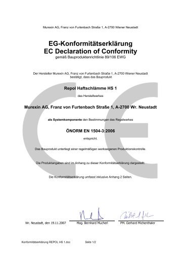 EG-Konformitätserklärung EC Declaration of Conformity - Baumit