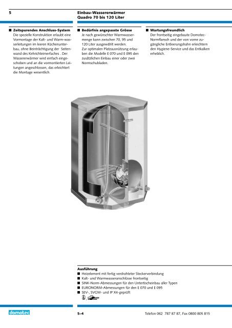 5 Einbau-Wassererwärmer Quadro - Domotec AG