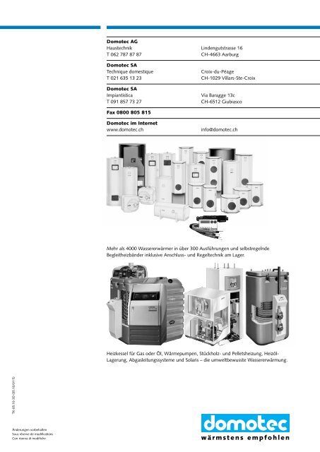 3 Stand-Wassererwärmer 200 bis 500 Liter - Domotec AG