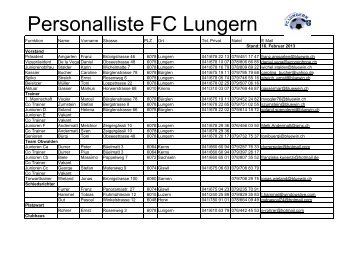 Personalliste Funktionäre 2013 Frühling 29.1.2013 - FC Lungern