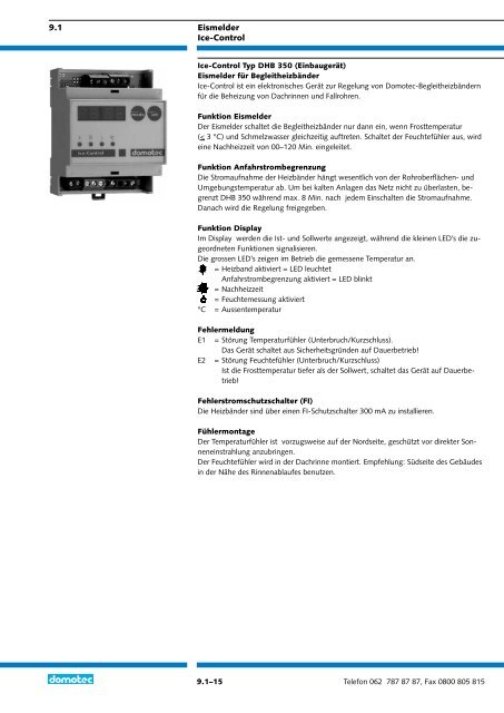 9.1 Begleitheizbänder Steuerungen Anschluss- und ... - Domotec AG