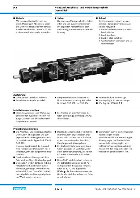 9.1 Begleitheizbänder Steuerungen Anschluss- und ... - Domotec AG