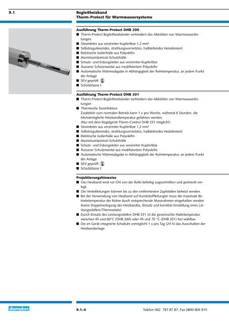 9.1 Begleitheizbänder Steuerungen Anschluss- und ... - Domotec AG