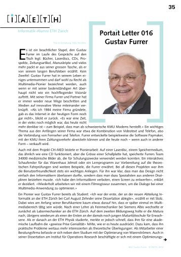 IAETH Portrait Letter: Gustav Furrer - Vis - ETH Zürich