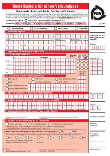 Bestellschein für einen Verbundpass