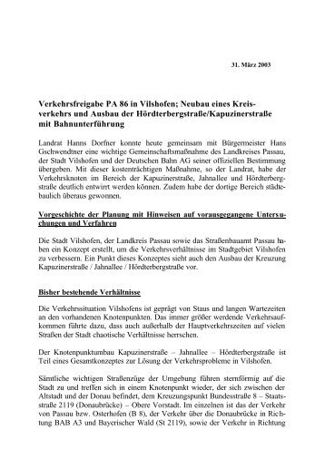 Verkehrsfreigabe PA 86 in Vilshofen; Neubau ... - Landkreis Passau