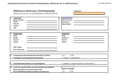 Betreuungsbogen Tageskinder - Landkreis Rosenheim