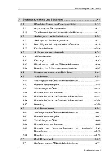 ZVBN Nahverkehrsplan 2008-2012, Teil A: Bestandsaufnahme und ...