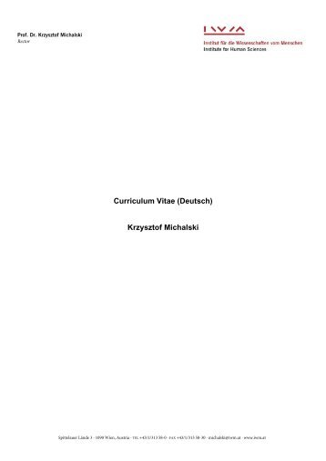 Curriculum Vitae (Deutsch) Krzysztof Michalski - IWM