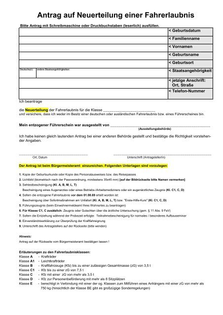 Antrag Auf Neuerteilung Der Fahrerlaubnis