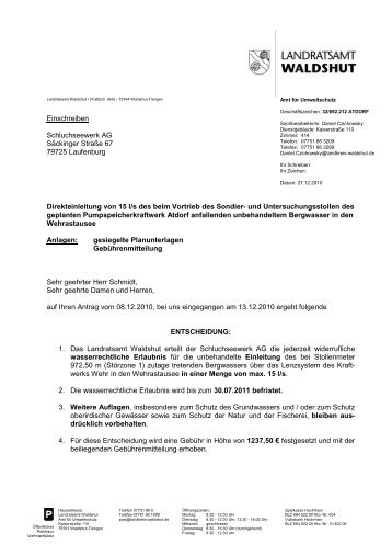 Sondierstollen Atdorf-Direkteinleitung Bergwasser - Landratsamt ...