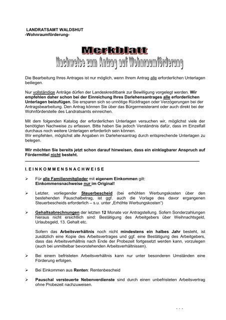Merkblatt -Nachweise z.L-Antrag - Landratsamt Waldshut