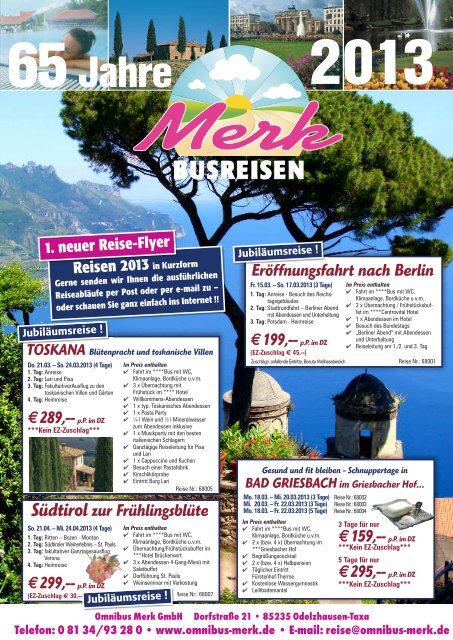 Reiseflyer 2013 - Omnibus Merk