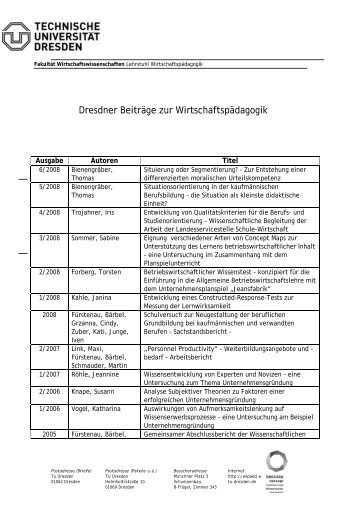 "Dresdner Beiträge" im Bereich Wirtschaftspädagogik - Fakultät ...