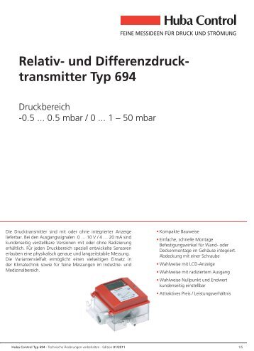 Relativ- und Differenzdruck- transmitter Typ 694