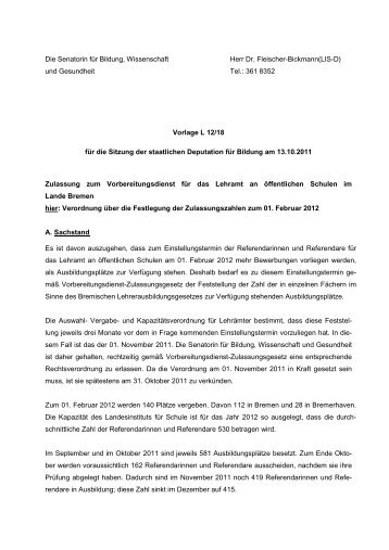 L12/18 Zulassung zum Vorbereitungsdienst für das Lehramt