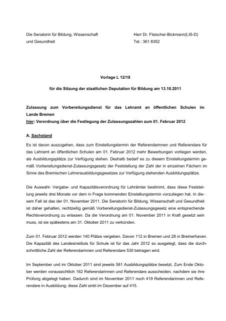 L12/18 Zulassung zum Vorbereitungsdienst für das Lehramt