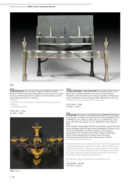 Möbel, Pendulen, Bronzen, Spiegel, Tapisserien ... - Koller Auktionen