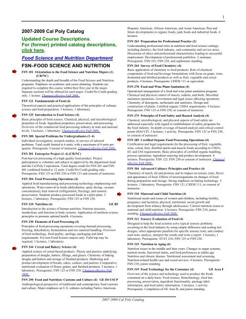 FSN 101 Cal Poly Catalog Cal Poly San Luis Obispo