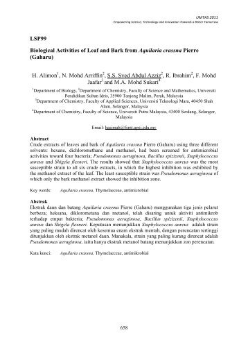 Biological activities of Leaves and Barks from Aquilaria - Universiti ...