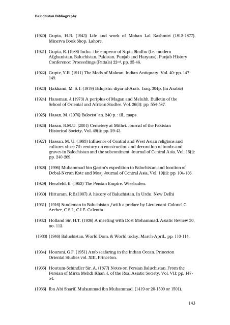 Balochistan Bibliography