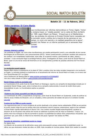 Boletín 23 - 11 de febrero, 2011 Vidas paralelas: El ... - Social Watch