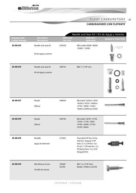 Diaphragm Carburetors Spare Parts - Tillotson