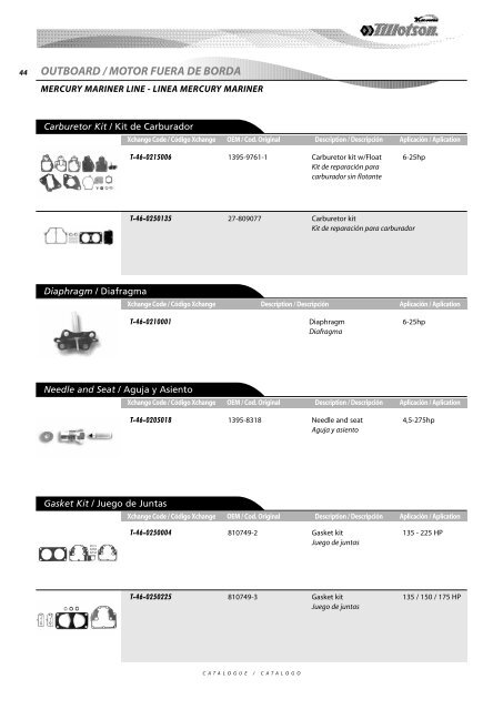 Diaphragm Carburetors Spare Parts - Tillotson