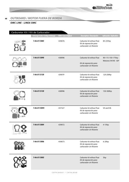 Diaphragm Carburetors Spare Parts - Tillotson