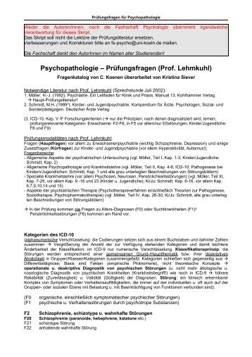 Psychopathologie Prüfungsfragen