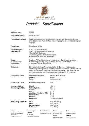 Product Specification - Friedrich Gewürze GmbH