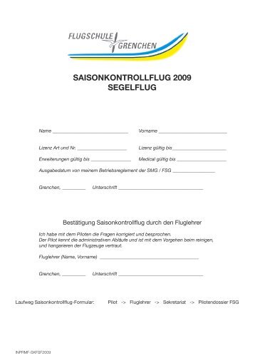 SAISONKONTROLLFLUG 2009 SEGELFLUG - Flugschule Grenchen