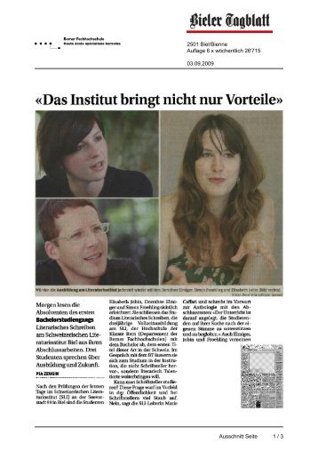 Bieler-Tagblatt 2 03.09.09 - Berner Fachhochschule