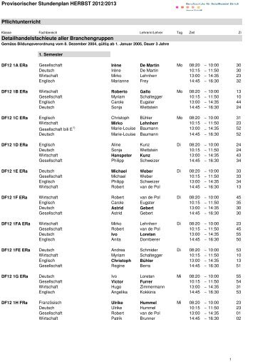 Provisorischer Stundenplan HERBST 2012/2013 Pflichtunterricht ...