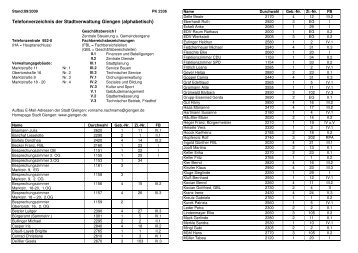 Telefonverzeichnis der Stadtverwaltung Giengen ... - Stadt Giengen
