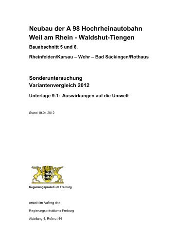 Neubau der A 98 Hochrheinautobahn Weil am Rhein - Waldshut ...
